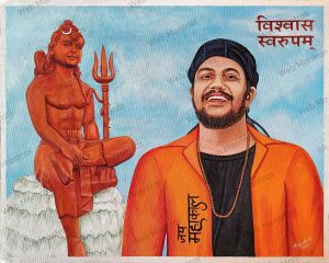 Lord Shiva Vishwas Swaroopam Statue & Baba Hansraj Raghuwanshi Acrylic Color Painting