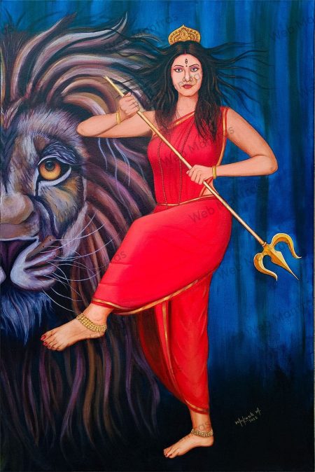 Majestic Durga with Noble Lion Painting
