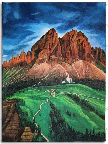 Acrylic Painting of Dolomites Mountain Valley Italy
