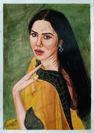 Sonam Bajwa Portrait - Acrylic Painting with Watercolor Effect